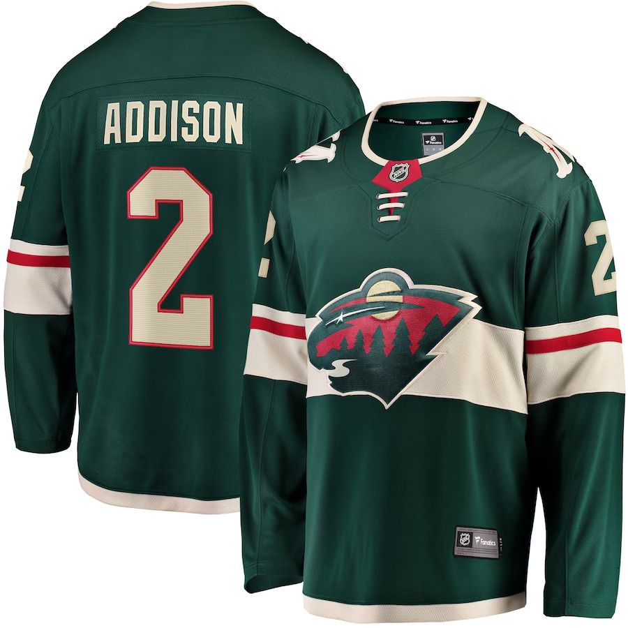 Men Minnesota Wild #2 Calen Addison Fanatics Branded Green Home Breakaway Player NHL Jersey